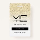 Gold Ombre Glitter Glam VIP Pass 18e uitnodiging Badge (Voorkant)