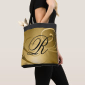 Gold Ombre Swirl-ontwerp met monogram Tote Bag (Dichtbij)