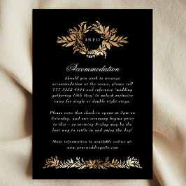 gold on black botanical wreath wedding extra info informatiekaartje
