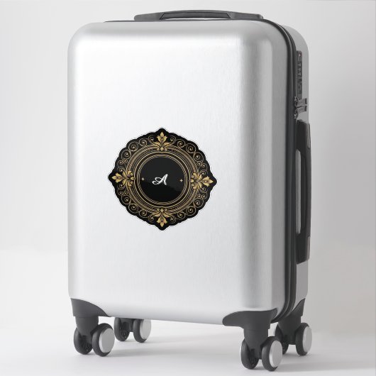 Gold On Black Circular Ornate Frame Sticker (Koffer)