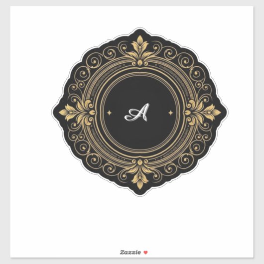 Gold On Black Circular Ornate Frame Sticker (Vel)