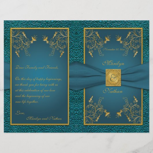 Gold on Blauwgroen Wedding Program (Voorkant)