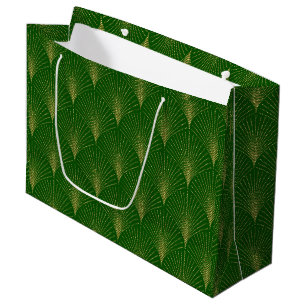 Gold on Green Art Déco Motif Grand sac cadeau