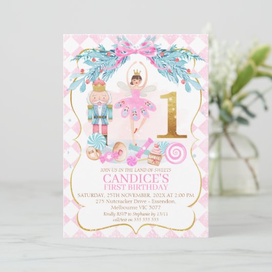 Gold One Nutcracker Land of Sweets Birthday Kaart (Staand voorkant)