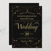 Gold op Black Starry Skies Evening Wedding Kaart (Voorkant / Achterkant)