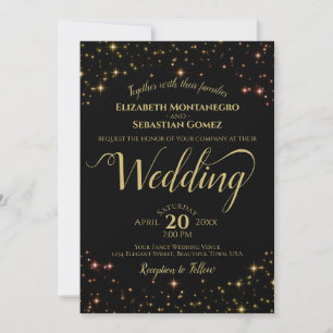 Gold op Black Starry Skies Evening Wedding Kaart