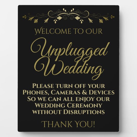 Gold op Black Unplugged Weddenplaque Fotoplaat (Voorkant)
