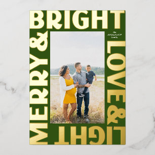 Gold op Green Merry en Bright Love and Light Folie Feestdagenkaart
