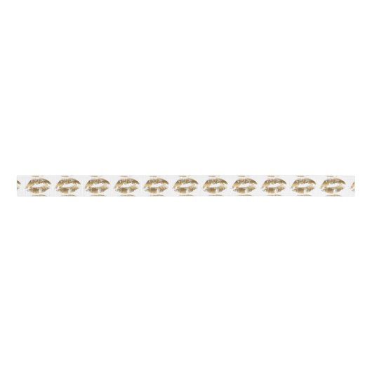 Gold op White Lips Kiss Pattern Grosgrain Lint (Voorkant)