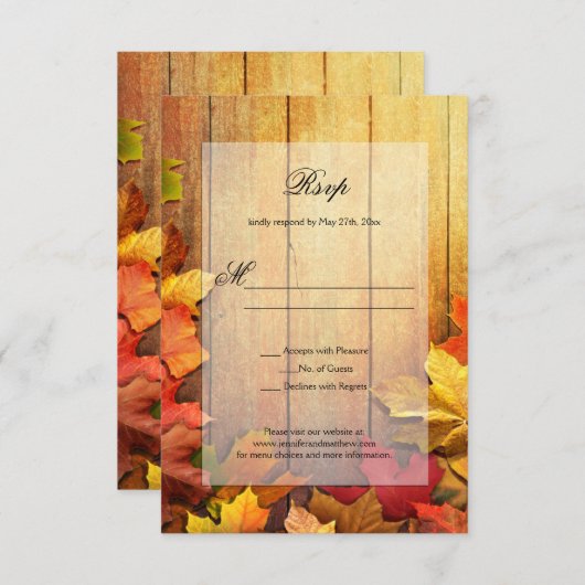 Gold Orange Green Automne Feuilles d'automne RSVP  (Devant / Derrière)