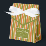 Gold, Orange, Olive Green Striped Holiday Salutati<br><div class="desc">Ballotin rayée or,  orange,  vert olive avec cravate ruban et accueil de vacances simple. Parfait pour tous les thèmes de décoration cadeau; simple/minimaliste à maximaliste en fonction des agréments supplémentaires.</div>