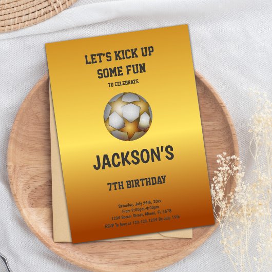 Gold & Orange Soccer Invitation Anniversaire