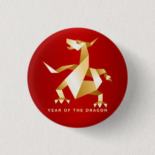 Gold Origami Jaar van de Draak op Red Ronde Button 3,2 Cm