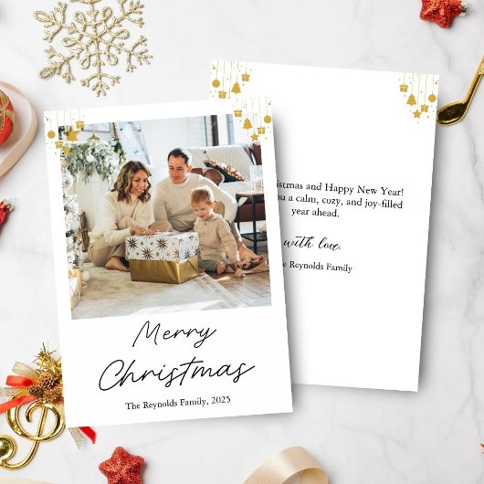 Gold Ornament Christmas Photo Greeting Card Feestdagenkaart