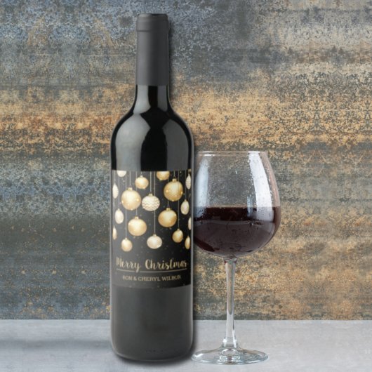 Gold-Ornamenten op zwarte kerst Wijn Etiket