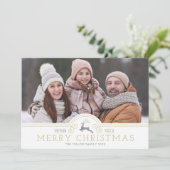 Gold Ornaments Merry Kerstkalligraphy Collage Feestdagenkaart (Staand voorkant)