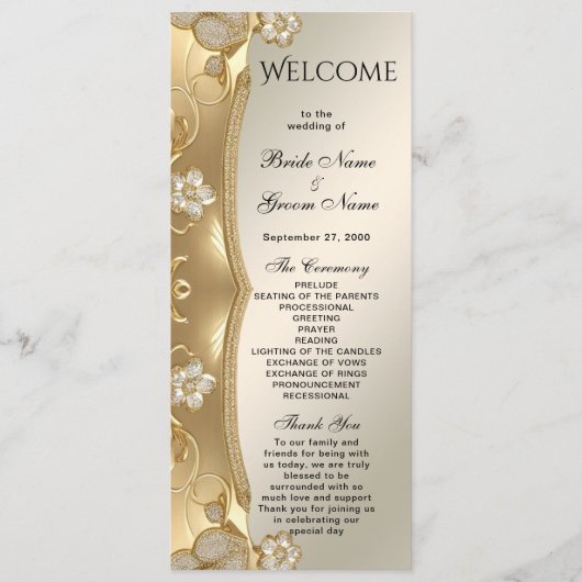Gold Ornate Floral Wedding Programme (Devant)