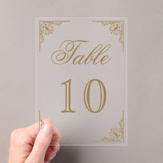 Gold Ornate Wedding Acrylic Table Number Acryl Uitnodigingen (Insitu (Draagbaar))