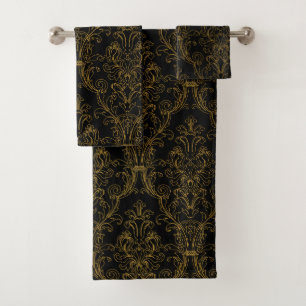 Gold Outline Black Floral Damask