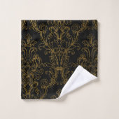 Gold Outline Black Floral Damask (Gant de toilette)