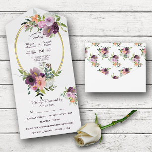 Gold Oval Lijst Paars Roze Floral Weddenschap All In One Uitnodiging