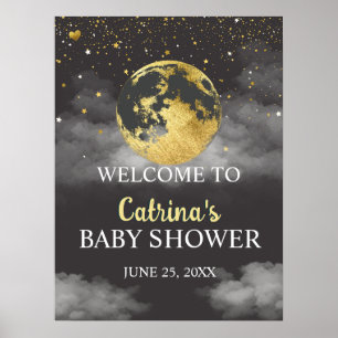 Gold Over the Moon Stars Baby shower Affiche de bi