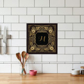 Gold Owl Compass Monogram Art Deco Ceramic Tile Tegeltje