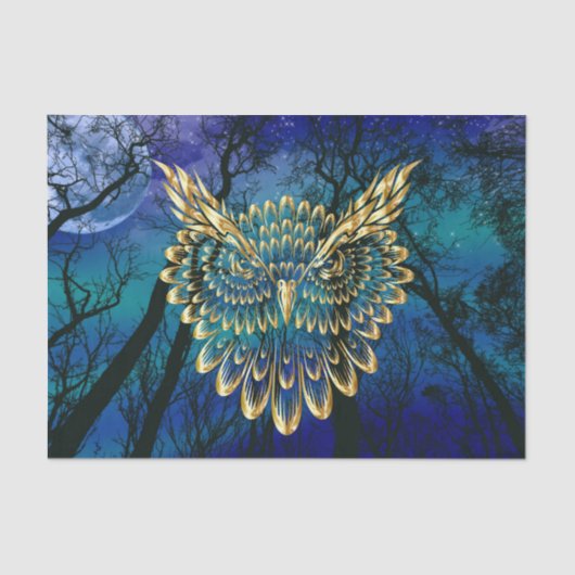 Gold Owl Face op woud 's nachts Tissuepapier (Voorkant)