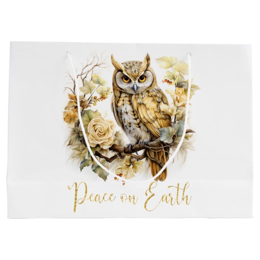 Gold Owl On A Branch Groot Cadeauzakje (Achterkant)