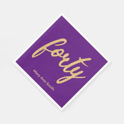 Gold Paars 40-jarige feestdag Glitter "40" Servet (Hoek)