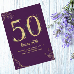 Gold Paars 50 en Fabulous Birthday Invitations Aankondiging