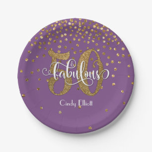 Gold Paars 50 & Fabulous Typography Birthday Papieren Bordje