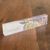 Gold Paars Blue Butterfly Patroon Naambordje (Zijkant)