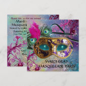 GOLD PAARS DAMASK FEATHER MASK Masquerade Party Kaart (Voorkant / Achterkant)