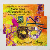 GOLD PAARS DAMASK FEATHER MASK Masquerade Party Kaart (Voorkant / Achterkant)