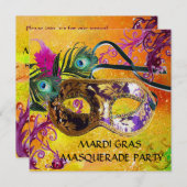 GOLD PAARS DAMASK FEATHER MASK Masquerade Party Kaart (Voorkant / Achterkant)