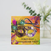 GOLD PAARS DAMASK FEATHER MASK Masquerade Party Kaart (Staand voorkant)