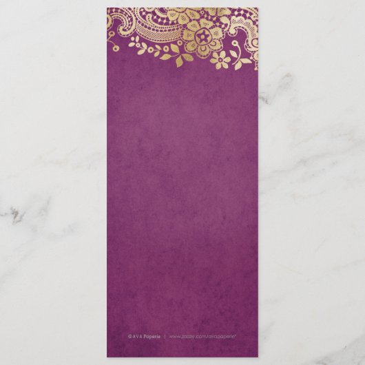 Gold paars elegant  huwelijksmenu menu (Achterkant)