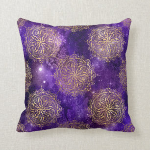 Gold & Paars Galaxy Dharma Mandala Pattern Kussen