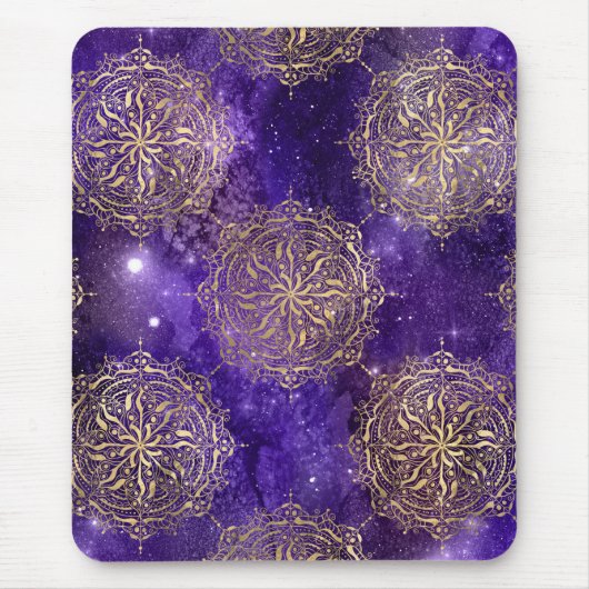 Gold & Paars Galaxy Dharma Mandala Pattern Muismat (Voorkant)