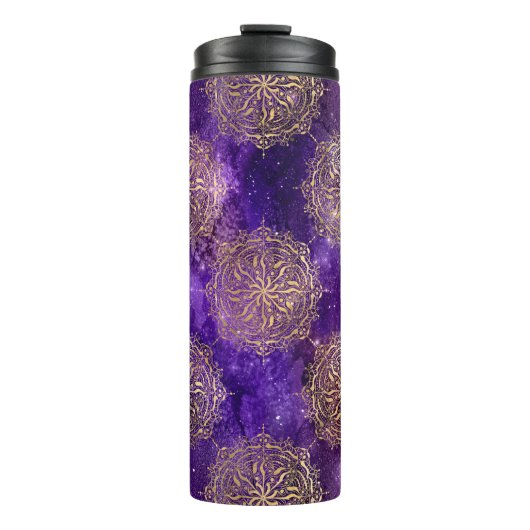 Gold & Paars Galaxy Dharma Mandala Pattern Thermosbeker (Voorkant)
