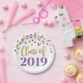 Gold Paars Glitter Confetti Afstuderen 2019 Papieren Bordje (Feest)