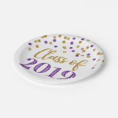 Gold Paars Glitter Confetti Afstuderen 2019 Papieren Bordje (Gekanteld)