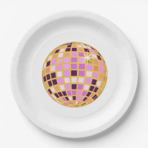 Gold Paars Retro Modern Disco Ball Papieren Bordje