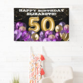 Gold Paarse ballonnen 50th Happy Birthday Banner (Insitu)