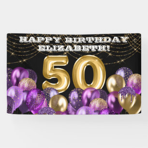 Gold Paarse ballonnen 50th Happy Birthday Banner