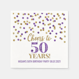 Gold Paarse Confetti tot 50 jaar verjaardag Servet