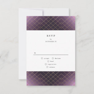 Gold Paarse Elegance Diamond Geo Deco Wedding RSVP Kaartje