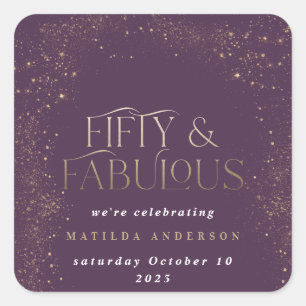 Gold paarse glitter 50 en geweldige verjaardagsfee vierkante sticker