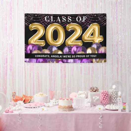 Gold Paarse glitter-klasse van 2024 Afstuderen Spandoek (Feest)